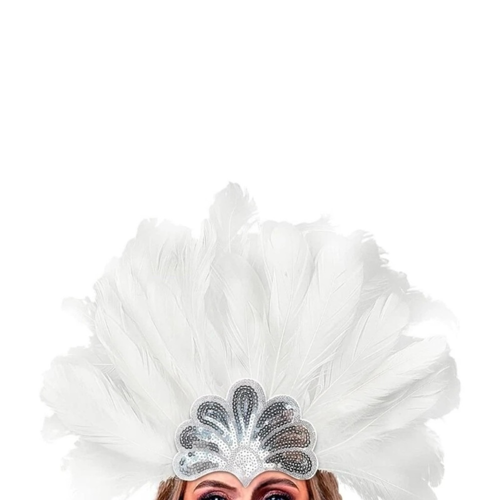 Showgirl Burlesque White Feathered Headdress